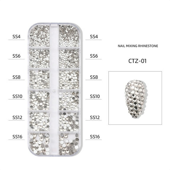 HHBEAUTY Nail Art Rhinestones, Round Crystal Rhinestones, 12 Box Gems Crystal Clear Flatback Rhinestones Gems Stones for Nail Art Craft