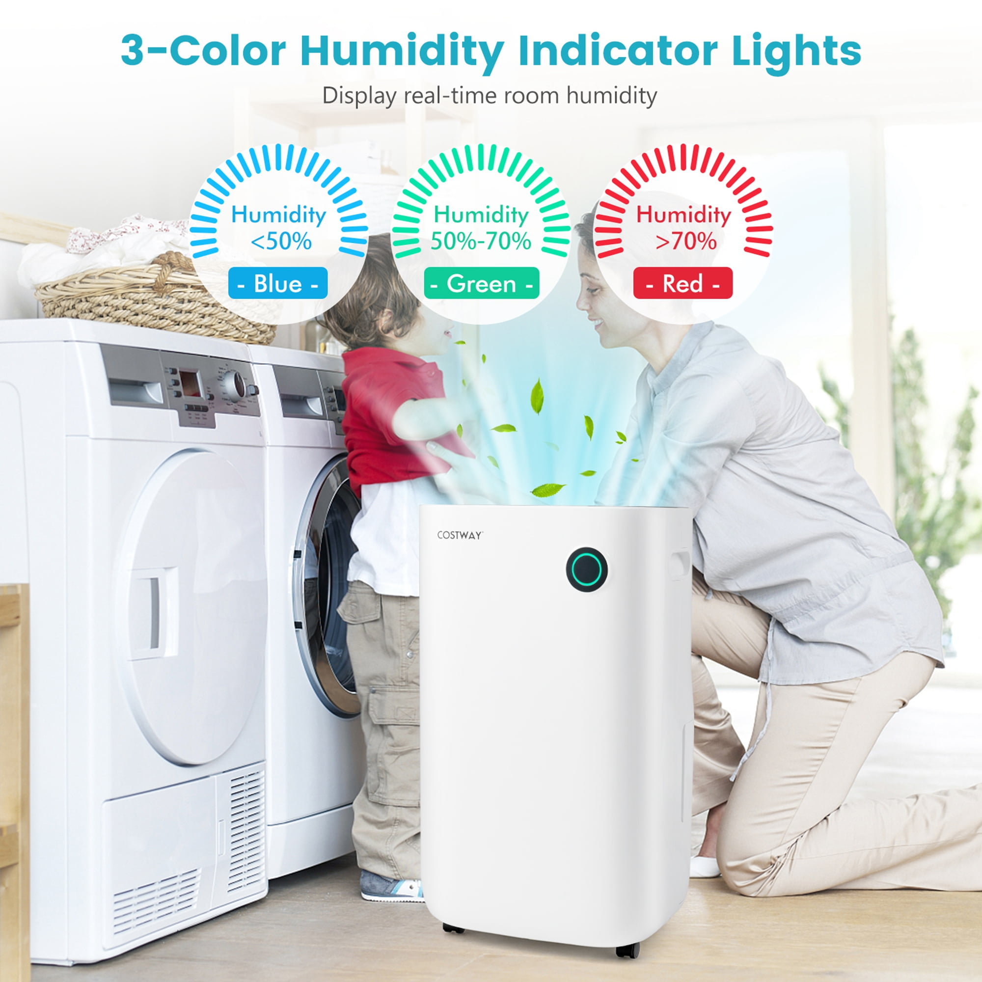 Costway 19-Pint(DOE) Quiet Dehumidifier with 5 Modes 4,500 Sq. ft Coverage Area for Home & Basements (MAX 73Pint at 95°F, 90%RH)