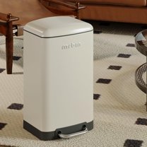 g  Bathroom Trash Can with Lid, Metal Step Kitchen Waste Basket Touchless Soft Close, 20L / 5.2gal Rectangle Garbage Bucket with Stainless Steel Pedal for Office, Bedroom Accessories, White，Trash can