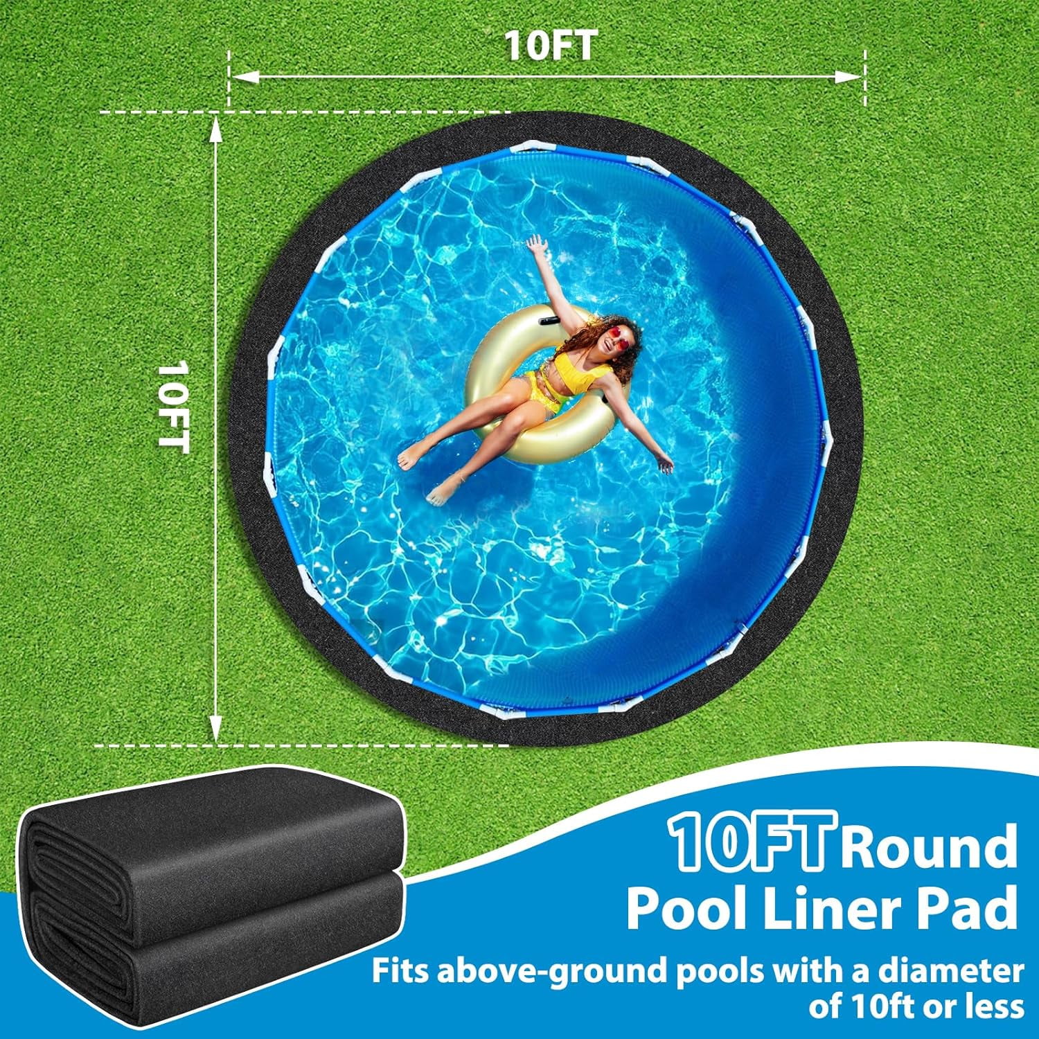Round Pool Liner Pad for Above Ground Pool, 10ft Pool Ground Mat Under Pool Pad for Pool Bottom, Prevent Punctures, Extended Liner Life