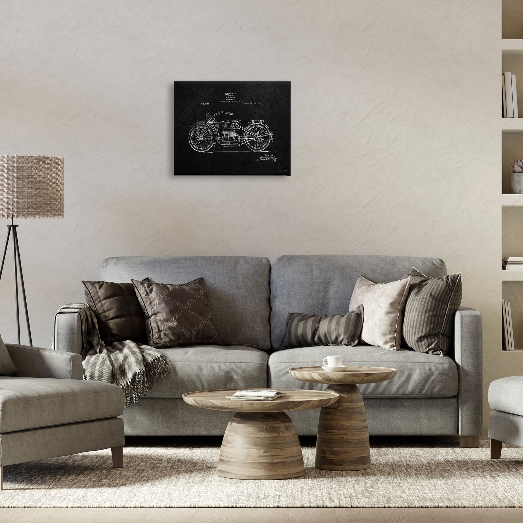 Stupell Industries Black Motorcycle Blueprint Transportation Painting Gallery Wrapped Canvas Art Print Wall Art, 20 x 16