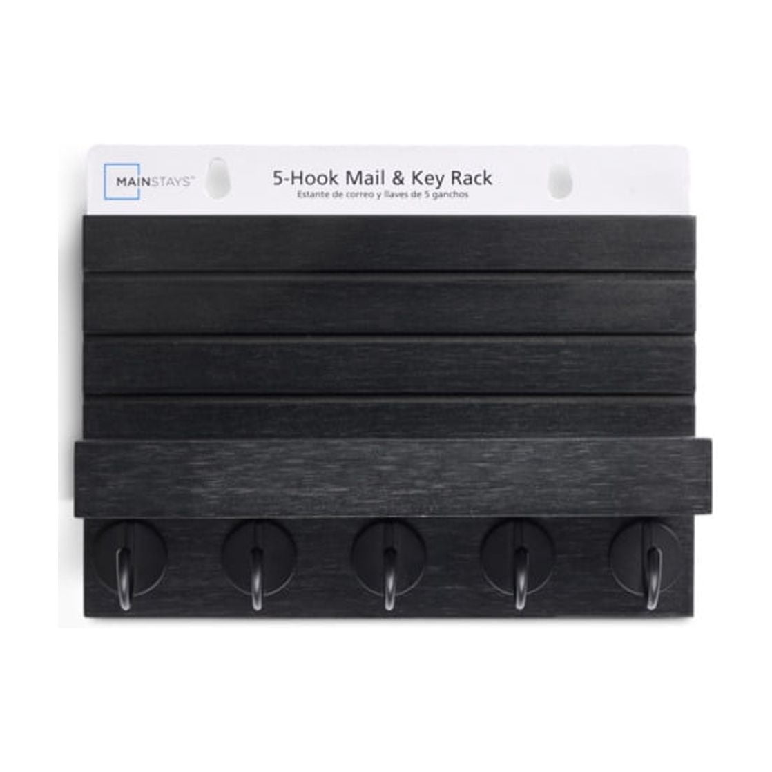 Mainstays Shelf Mail and Key Wall Mount Rack Organizer with 5 Key Hooks, Black