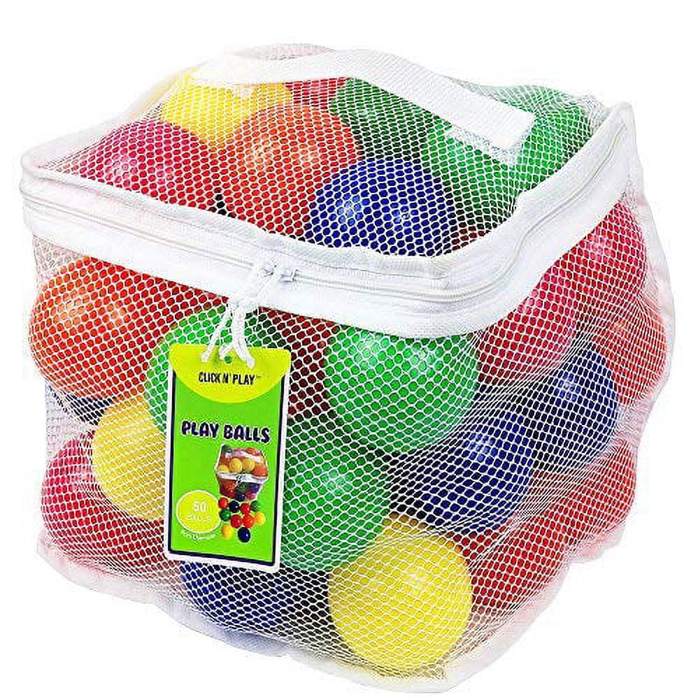 Click N' Play Ball Pit Balls Pack of 50 | Phthalate Free & BPA Free | Crush Proof Plastic Ball | 6 Bright Colors in Reusable and Durable Storage Mesh Bag with Zipper