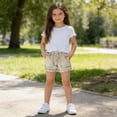 thumbnail image 6 of Girls Casual Summer Shorts Elastic Waist Drawstring with Large Patch Pockets Raw Hem Fringe Bottoms Lightweight Lounge Wear Active Play Vacation Shorts, 6 of 8