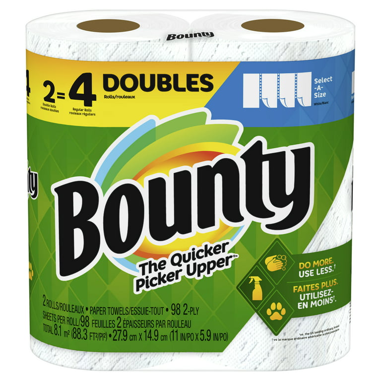 Bounty Quick-Size Paper Towels, White, 12 Family Rolls = 30 Regular Rolls