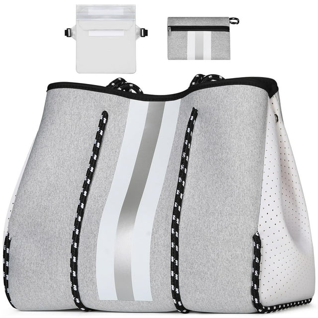 Bolsa Tote Grande de Neopreno IBFUN con Bolsillo Interior con Cierre Gris
