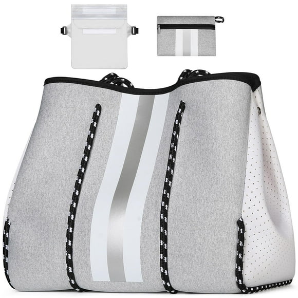 Bolsa Tote Grande de Neopreno IBFUN con Bolsillo Interior con Cierre Gris