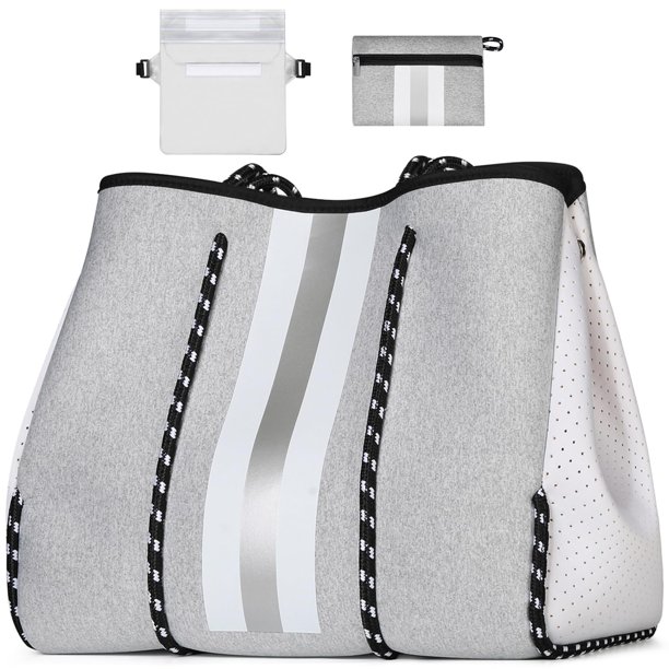 Bolsa Tote Grande de Neopreno IBFUN con Bolsillo Interior con Cierre Gris