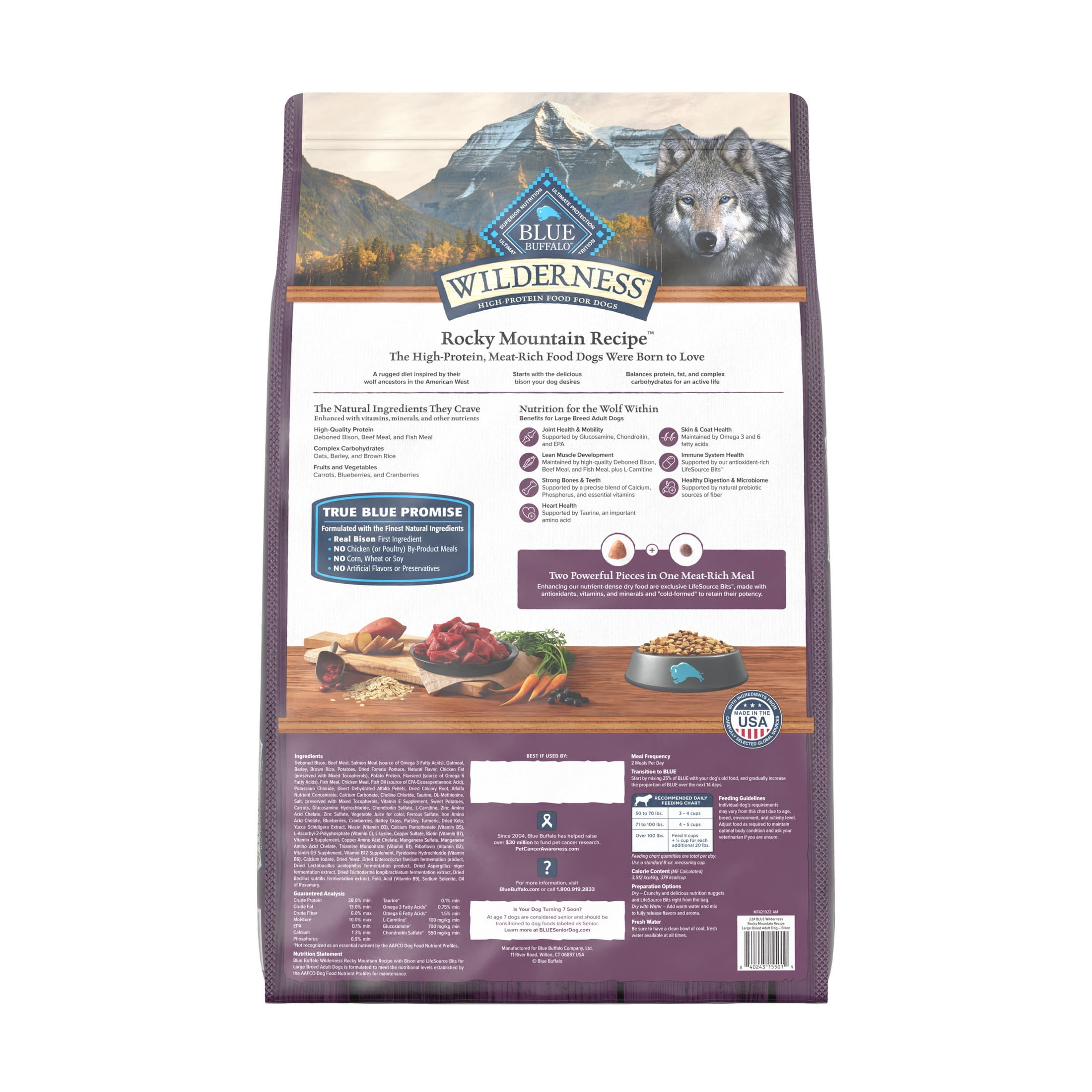 Blue Buffalo Wilderness Rocky Mountain Recipe Large Breed Adult Dry Dog Food, Bison, 22-lb. Bag