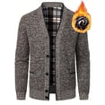 thumbnail image 2 of Men's Cardigan Sweater Button Up Knit Textured Stand Collar Regular Fit Full Zip Fleece Lined Winter Warm, 2 of 5