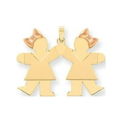 14k Two-Tone Gold Double Girl Kids Pink Bow Charm (31mm x 33mm)
