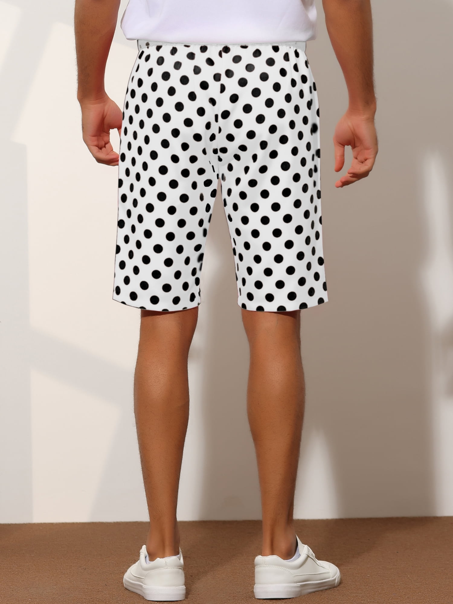Unique Bargains Men's Polka Dots Shorts Straight Fit Comfort Flat Front Chino Shorts 28 White