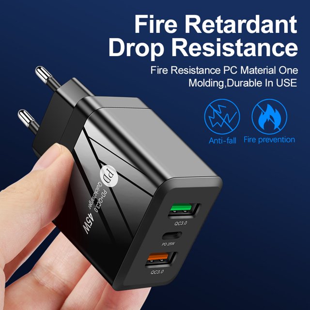 Adaptador de cargadores de pared multipuertos PD 25W + Dual QC3.0 para iPhone 13 Pro Xiaomi