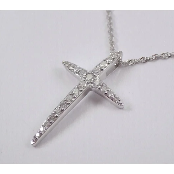 Women's 1.30Ct Round Cut Lab Created Diamond Stunning Cross Pendant Chain in 14k White Gold Plated