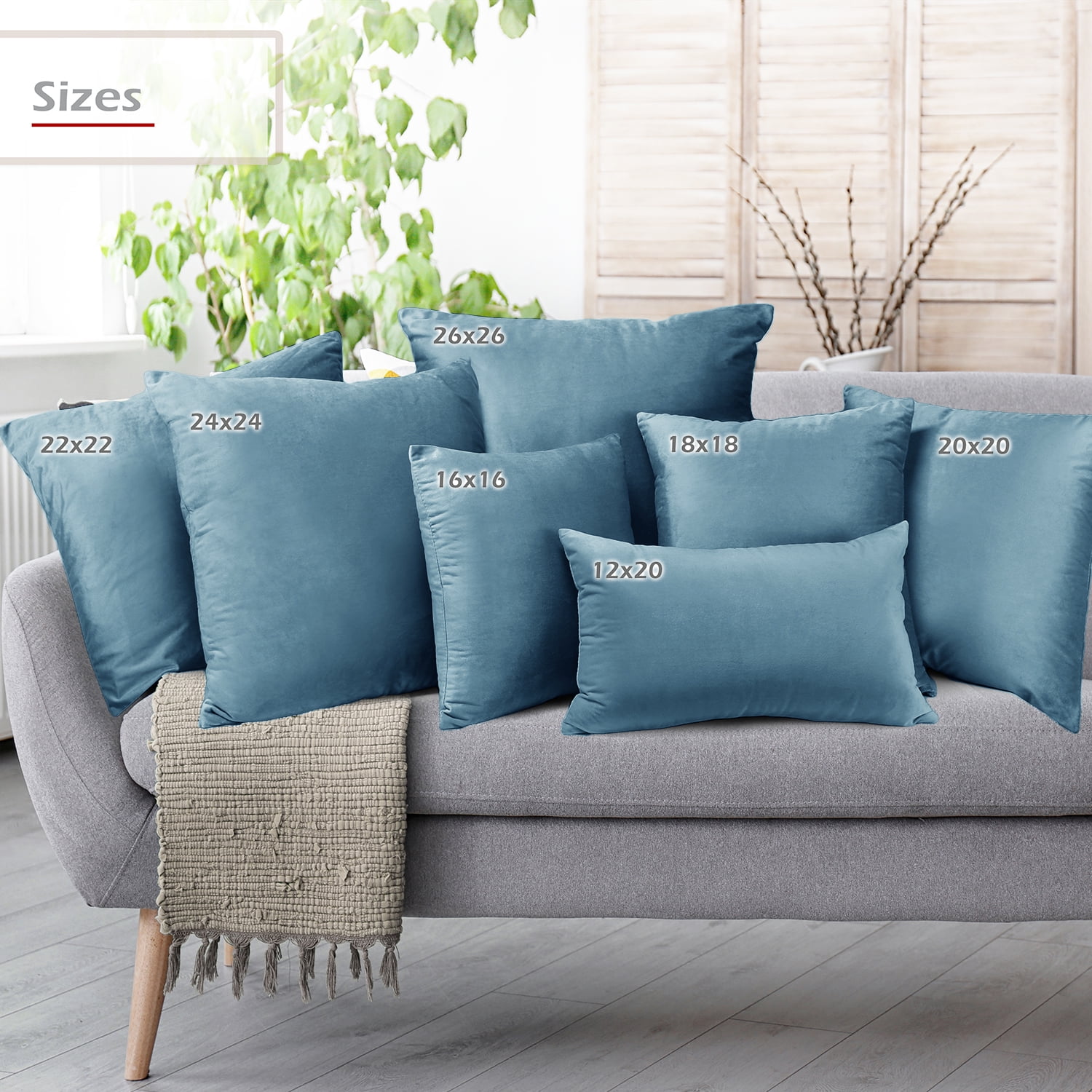 Clara Clark Plush Solid Decorative Microfiber Square Throw Pillow Cover with Throw Pillow Insert for Couch, Blue Heaven, 28"x28"", 4 Piece Decorative Soft Throw Pillow Set