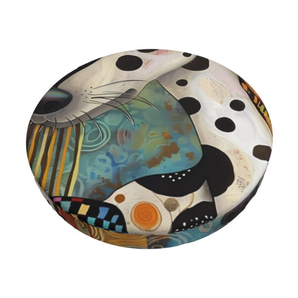 Disketp Abstract Dalmatian Art Funda Redonda para Taburete, Funda de Cojín para Silla de Bar Suave y Elástica-12 inch