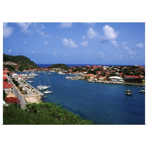 Great BIG Canvas | Rolled Bill Bachmann Poster Print entitled Aerial view of Gustavia Port, St. Barths