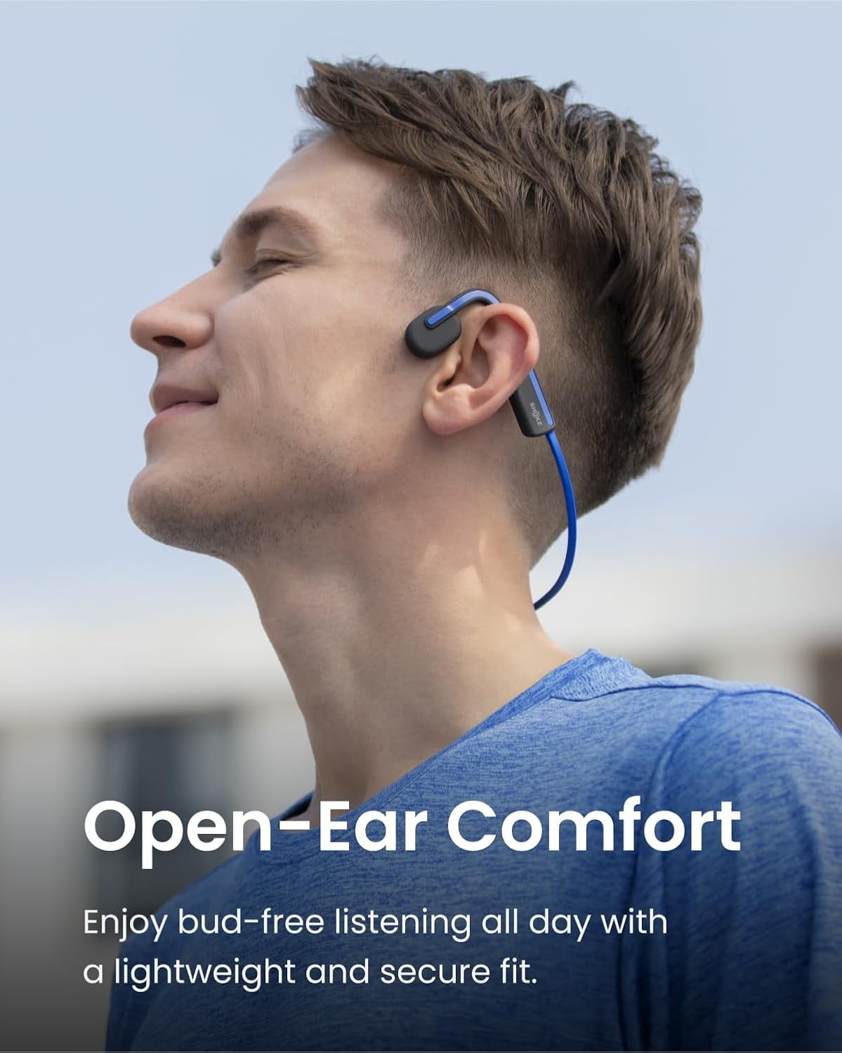 Shokz OpenMove Bone Conduction Waterproof Bluetooth Headphones for Sports, Blue, 1