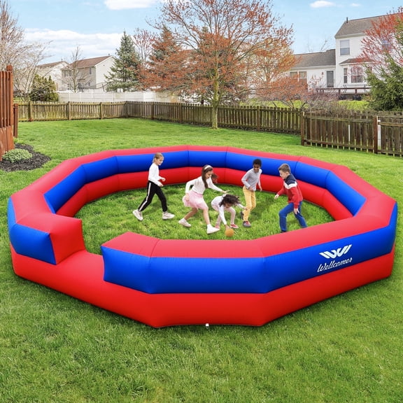 Wellcomer 16FT Inflatable Gaga Ball Pit Arena, Portable Court with Built-in Blower for team games and backyard activities - Red&Blue