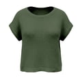 thumbnail image 6 of Women's Short Sleeve Shirts Plus Size Knit Top Loose Fit Summer Casual Solid Color Hollow Out Round Neck Blouse Fashion Clothes, 6 of 8
