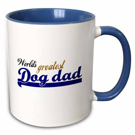3dRose Worlds Greatest Dog dad - best pet owner gifts for him - fun humorous funny doggie lover present - Two Tone Blue Mug,