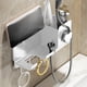 thumbnail image 4 of Soporte de pared para secador de pelo de baño sin taladro, multifuncional, grueso, para ahorrar espacio, con gancho y soporte para teléfono, estante de almacenamiento de plástico., 4 of 6