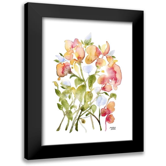 Bijou, Andrea 12x14 Black Modern Framed Museum Art Print Titled - Blue and Pink Florals
