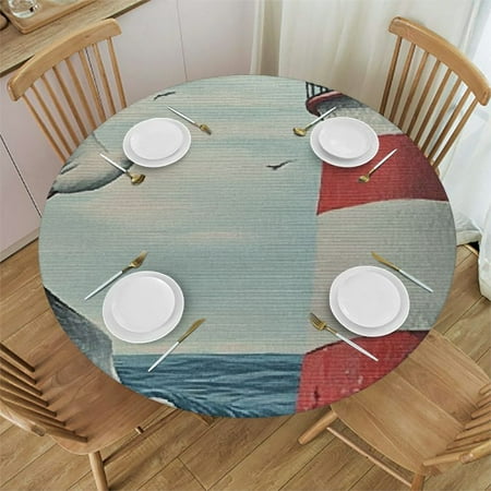 

Sheronv Lighthouse Seagulls Round Table Cover for Indoor and Outdoor Stain Resistant and Washable Perfect for Kitchen Dining Wedding Parties Tablecloth for Picnic Dining Kitchen Farmhouse