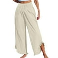 thumbnail image 2 of Plebaso Womens Wide Leg Pants Ruffle Hem Flowy Palazzo Pants Drawstring Casual Plain Vacation Beach Pants, 2 of 4