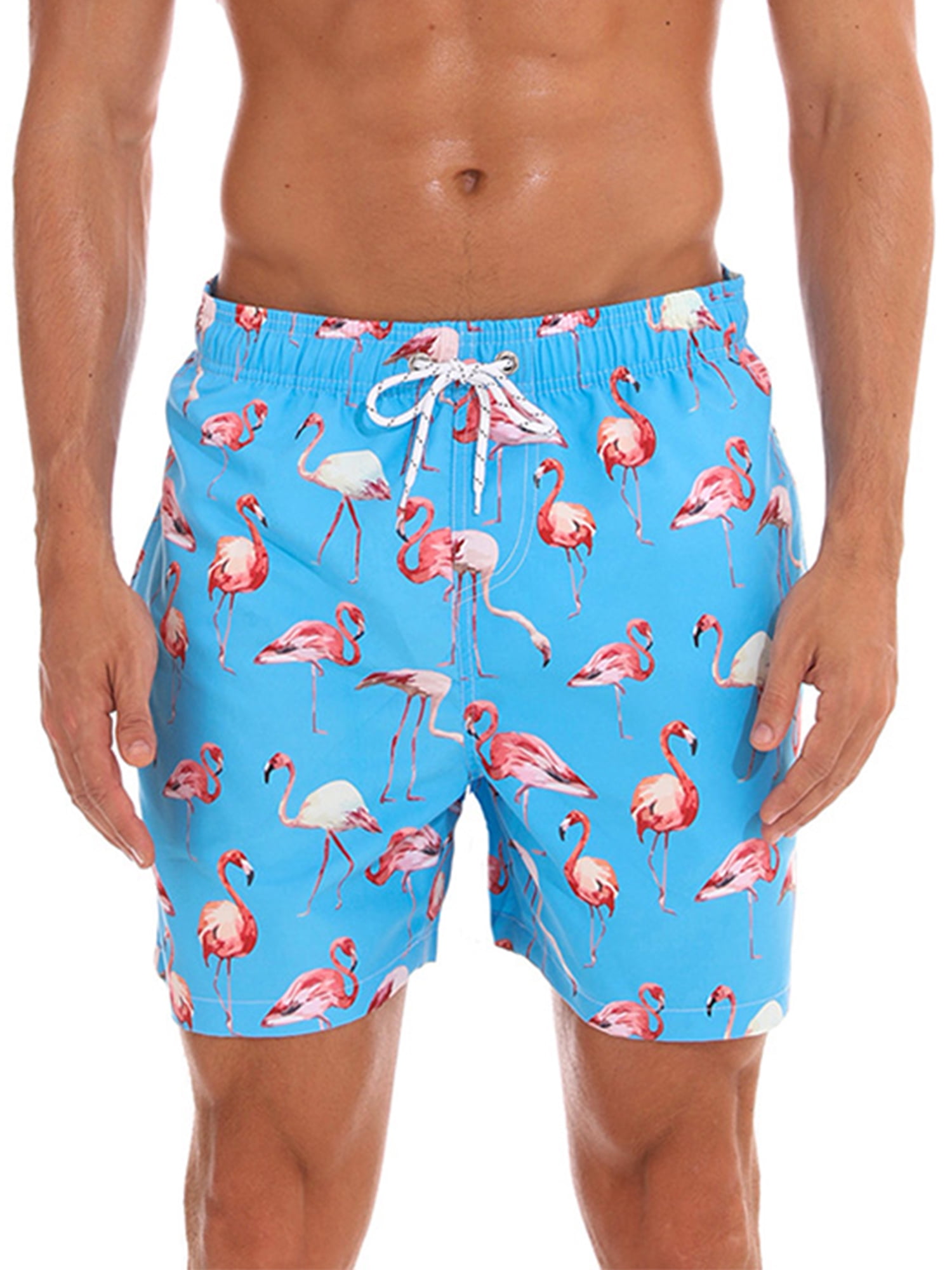 Bright Tropical Flamingos Mens Swimwear Square Cut Swimsuits Quick Dry Swim Boxer Trunks Surf Board Shorts Briefs