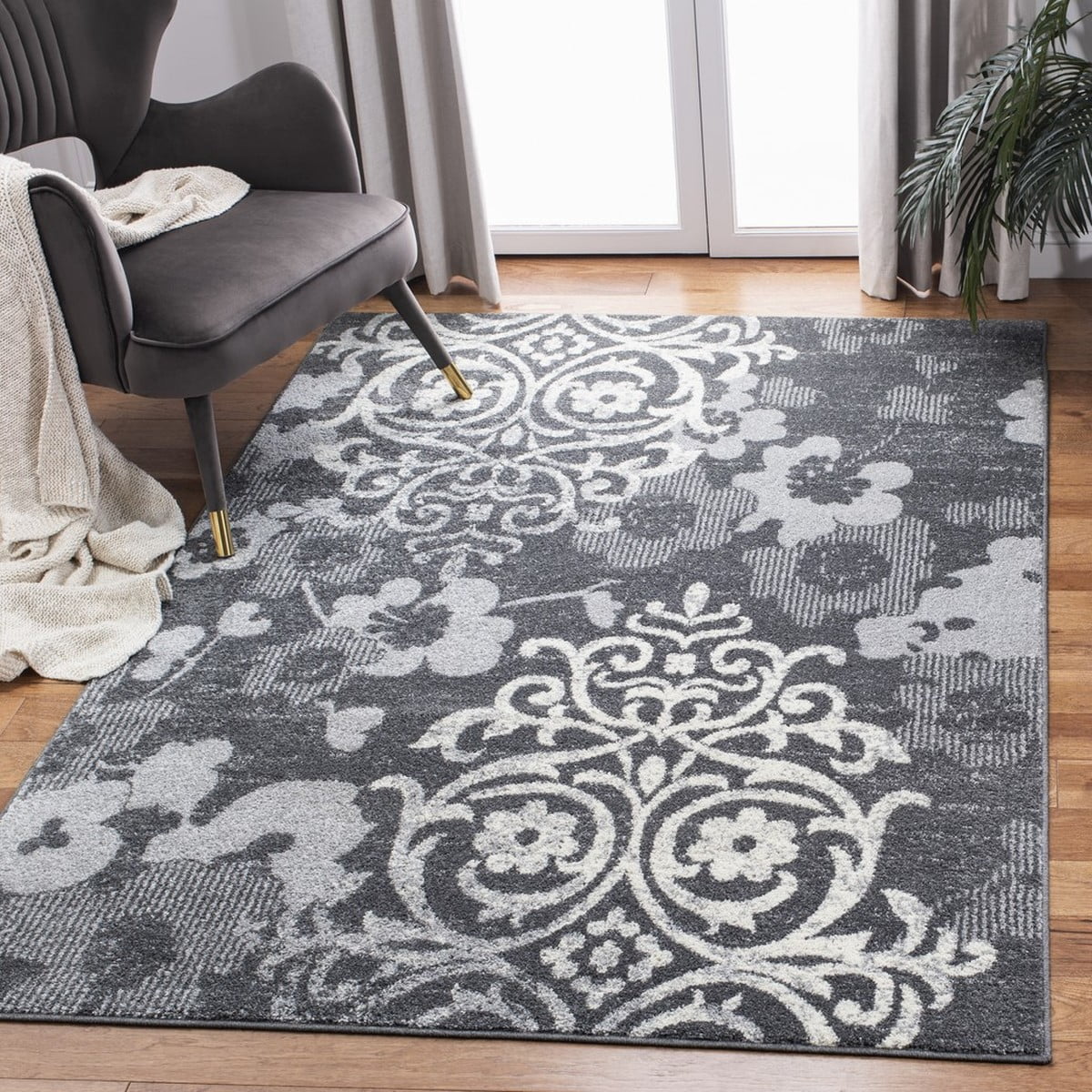 SAFAVIEH Adirondack Hortense Floral Area Rug, Charcoal/Ivory, 8' x 10'