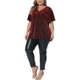 thumbnail image 3 of Agnes Orinda Women's Plus Size Blouses V Neck Metallic Short Sleeve T-Shirt Party Tops 2X Burgundy, 3 of 7