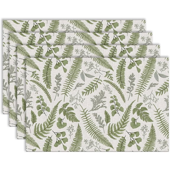 Sage Green Placemats Set of 4 Green Spring Botanical Leaf Decor Place Mats 12x18 Inch Vintage Tropical Fern Herbs Decorative Linen Table Mats for Home Kitchen Dining Party Table Decoration