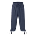 thumbnail image 2 of YMNXA Men's Casual Pants Drawstring Elastic Waist Solid Color Straight Leg Breathable Lightweight Knee Length Trousers With Pockets For Daily Wear,Navy,L, 2 of 3