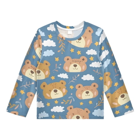 Little Bear Cartoon Pattern Boys Rash Guard Shirts UPF 50 Plus Sun Protection Short Sleeve Swim Tees 3T