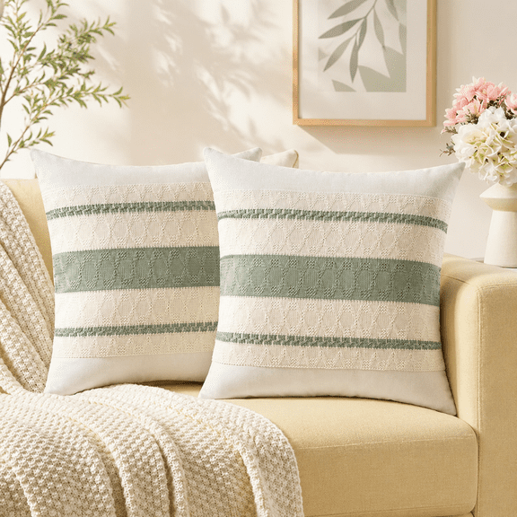 Emlimny Boho Pillow Covers 18x18 Inch Set of 2 Boho Decorative Throw Pillow Covers Sage Green Throw Pillow Covers for Living Room Bedroom Couch Bed Sofa Chair  Bohemian Room Home Decor( No Inserts)