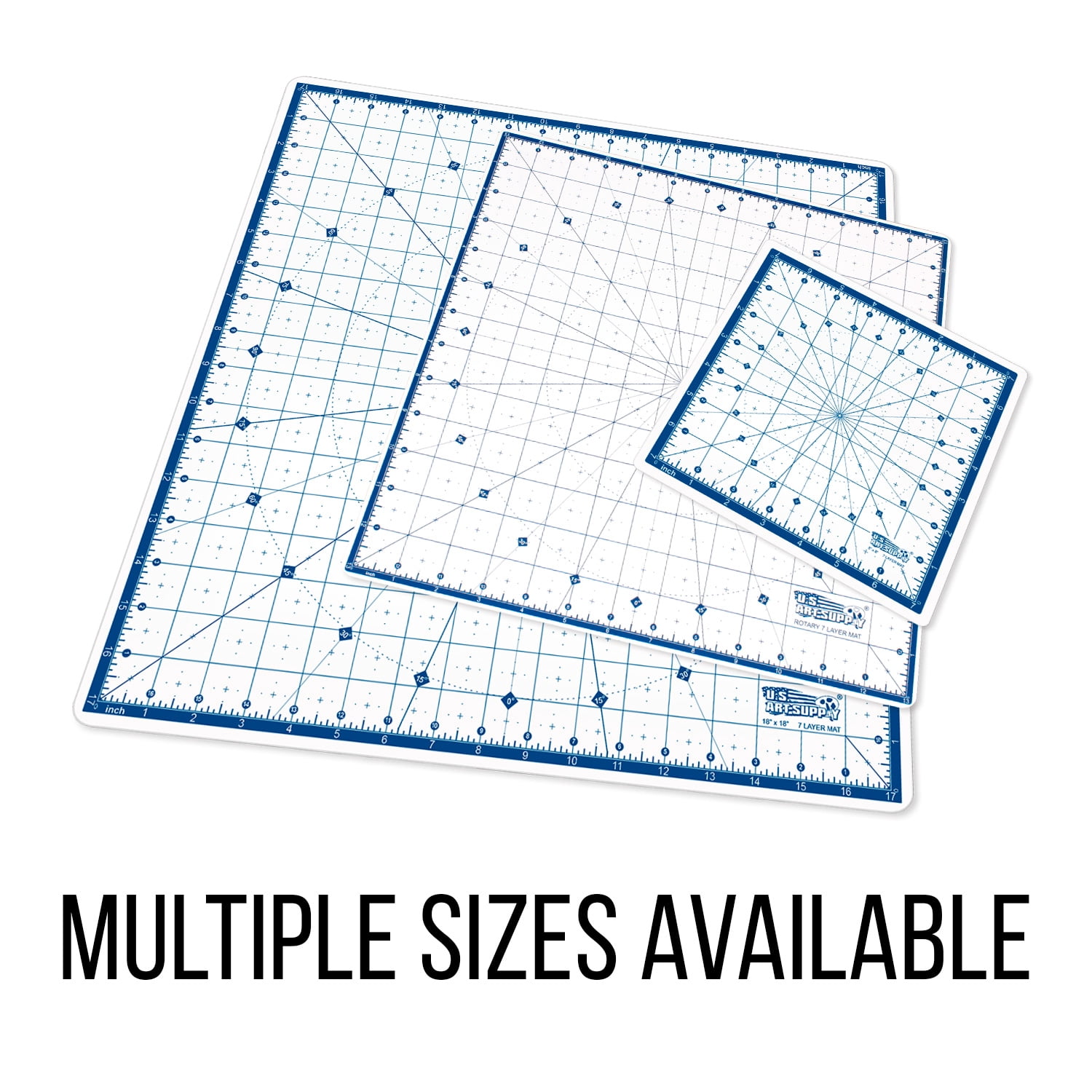 U.S. Art Supply 14" x 14" Self-Healing Cutting Mat 7-Ply - Rotary White/Blue Craft Mat, Non-Slip Cutting Mats for Crafts, Sewing, Quilting, Scrapbooking