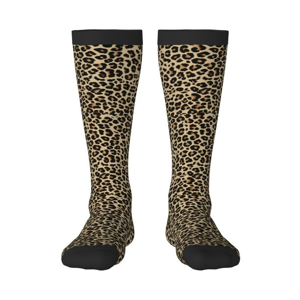 Fotbe Leopard Print-1 Calcetas Divertidas Estampadas para Hombre y Mujer, Calcetas de Algodón hasta la Rodilla para Caminar, Correr, Enfermería y Embarazo