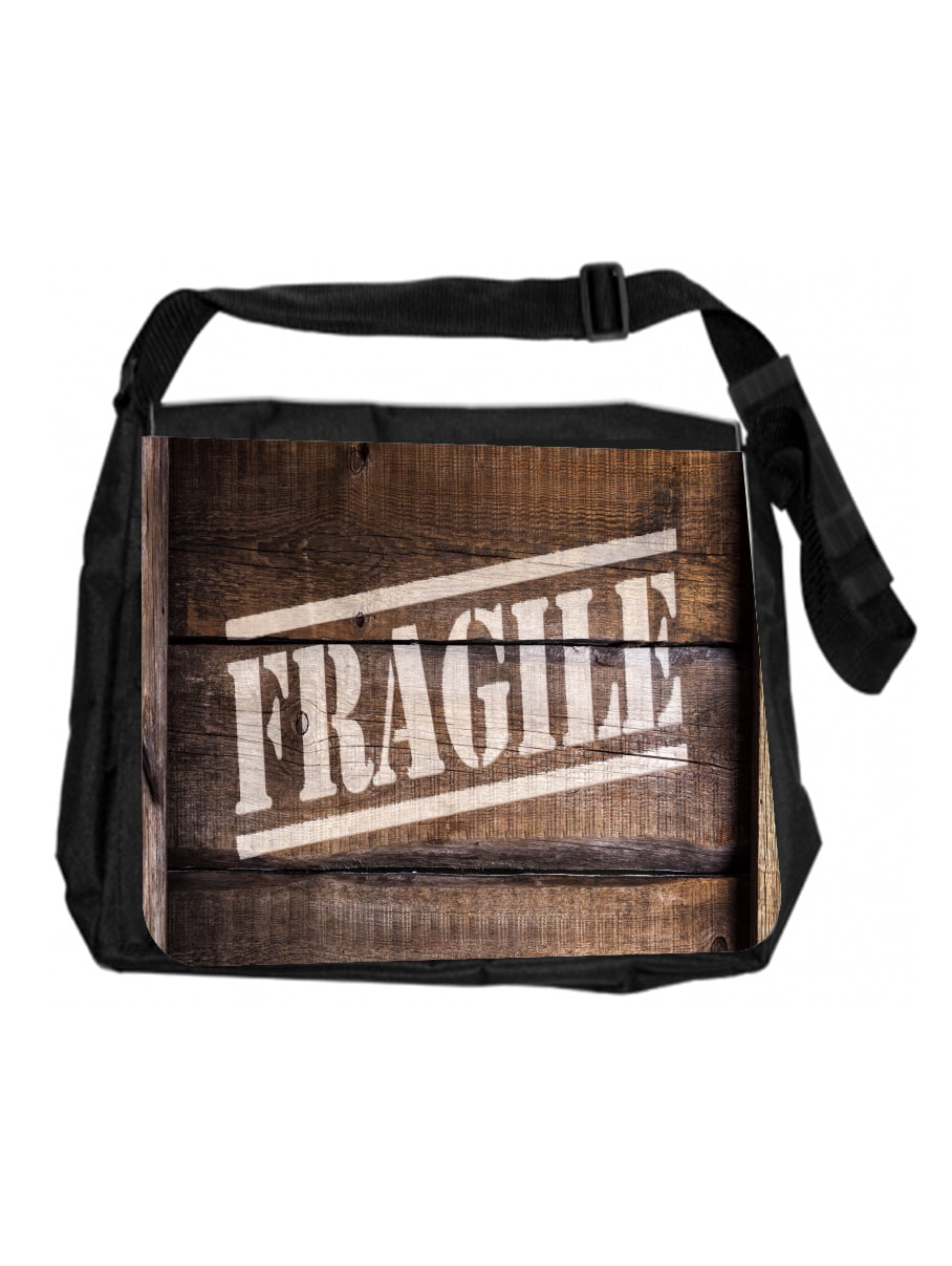 Fragile Print Cross Body Shoulder Messenger Laptop Bag