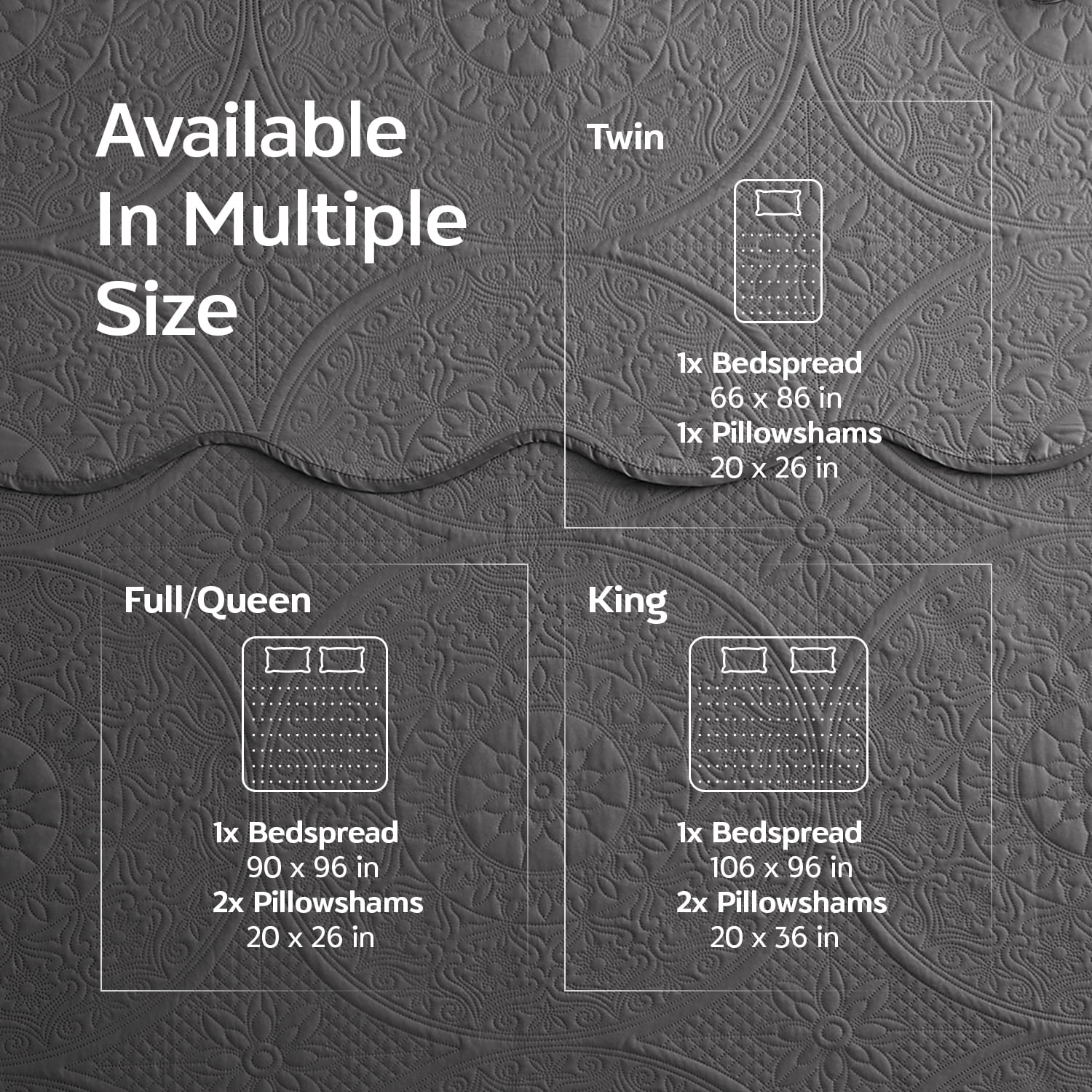 Moonlight20015 3 Piece Quilt Set Ultrasonic Lightweight Microfiber Floral Pattern Charcoal Twin