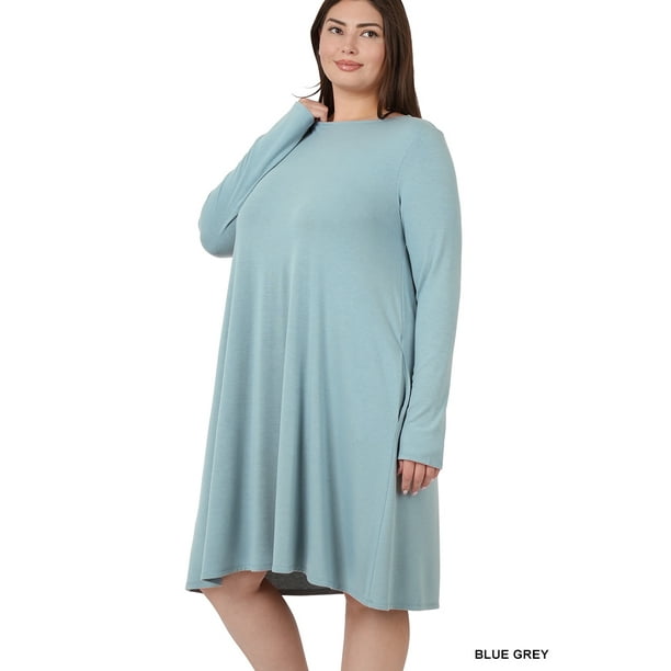 jersey tunic dress Women Long Sleeve Jersey Flared Swing T-Shirt Tunic Dress with Side Pockets