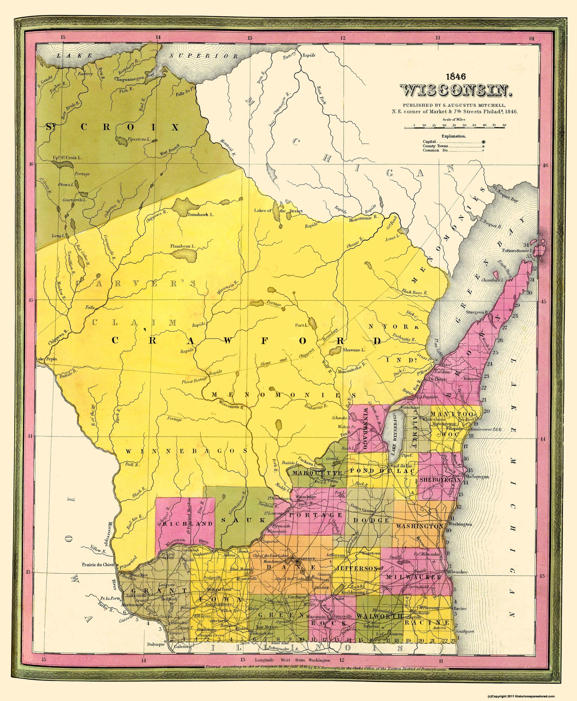 Wisconsin Territory Mitchell 1846 23 x 28