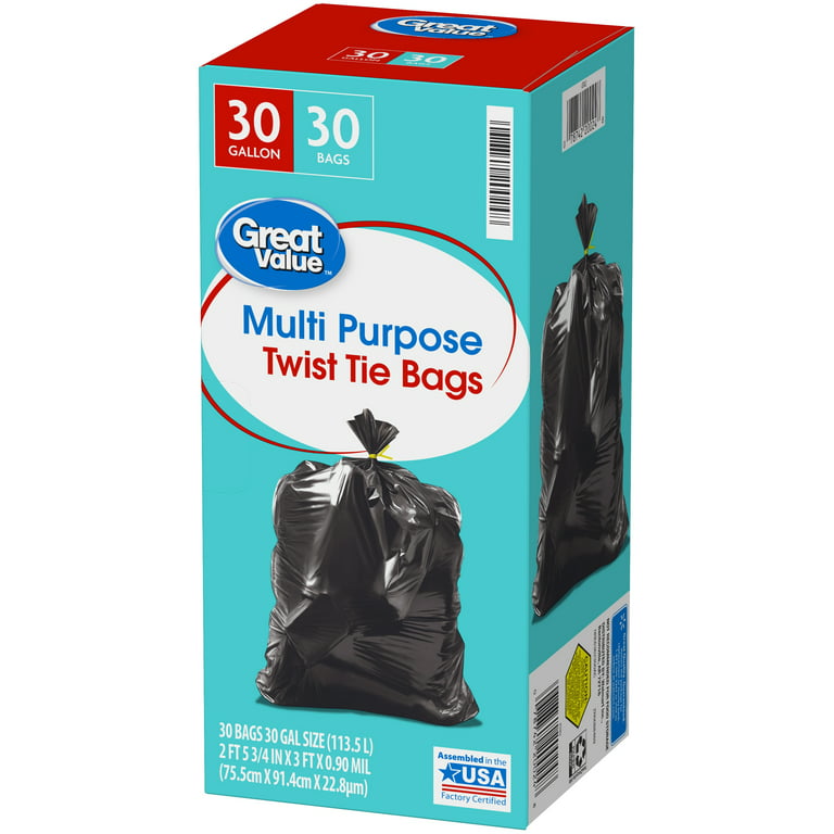 Great Value 30 Gallon Multi Purpose Twist Tie Bags 30 ct Box 