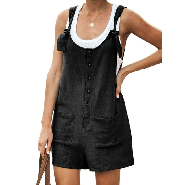 MAWCLOS Ladies Romper Solid Color Jumpsuits Adjustable Strap Jeans Pants Plain Work Suspender Denim Bib Overalls Black M