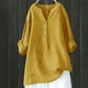 thumbnail image 2 of Blusa holgada con botones para mujer: manga larga, cuello en V, aberturas laterales, 35 % mezcla de algodón, camisa informal para el día a día., 2 of 5