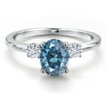 thumbnail image 3 of Gem Stone King 14K White Gold Persian Blue Moissanite and White Moissanite Engagement Ring for Women | 1.58 Cttw | Oval 8X6MM | Gemstone Birthstone | Size 6, 3 of 6