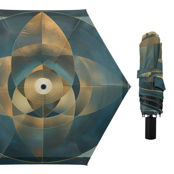 Compact Sun Umbrella Windproof Travel Umbrellas for Rain Strong Portable UV Protection Abstract Clear Cerulean Geometric