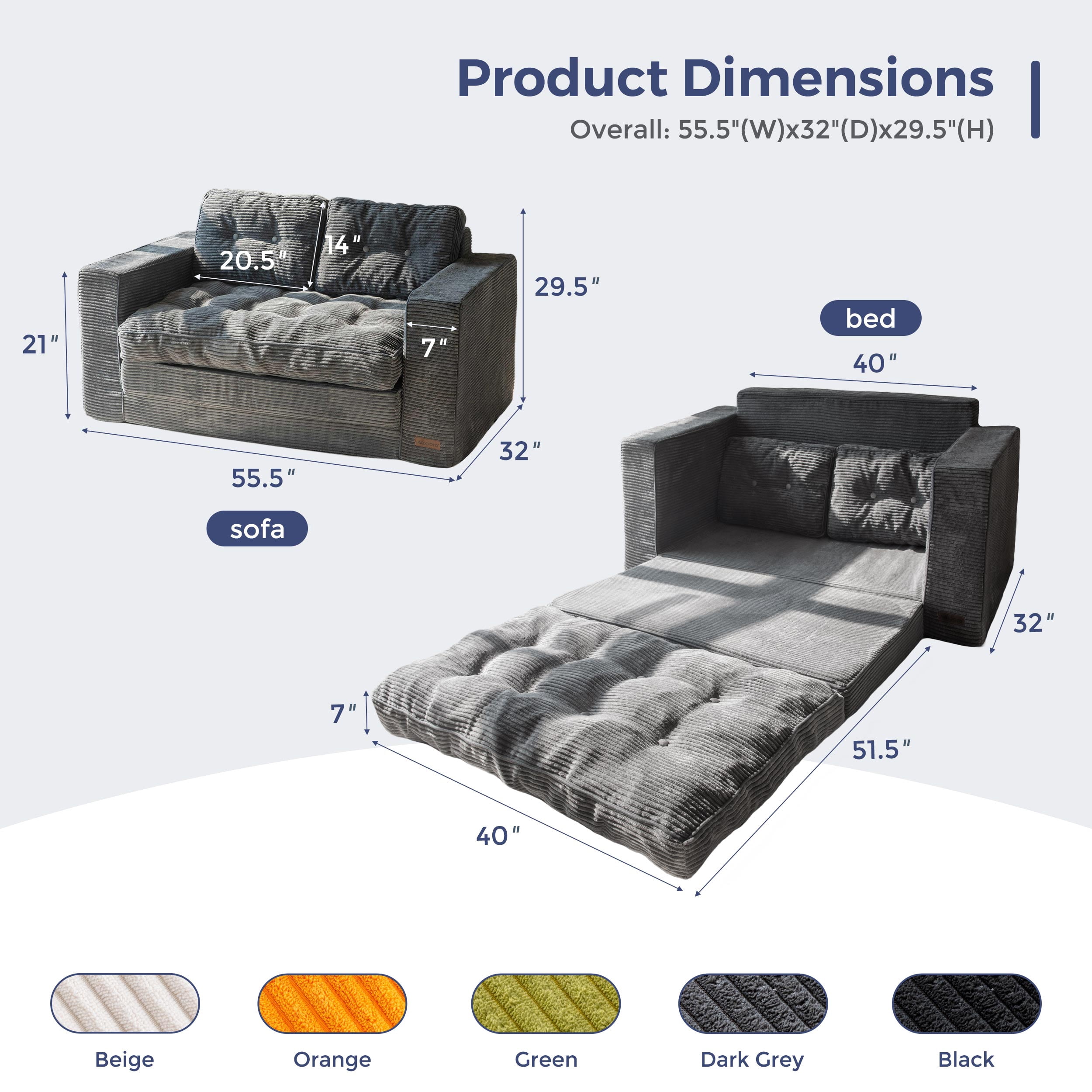 BYBYME Convertible Futon Sofa Bed,Pull Out Couch Beds Loveseat Sleeper,2 in 1 Folding Couch Bed with Pillows for Living Room Bedroom,Beige