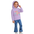 thumbnail image 6 of Girls 2-Piece Set Purple Floral Hoodie & Flare Jeans, Retro 70s Outfit with Heart Patches, Matching Play Set for Kids to 8 Years,Size 4-5 T, 6 of 8
