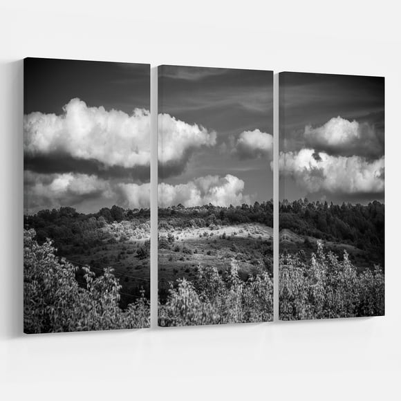 Designart - Collines Vertes sous un Ciel Nuageux - Paysage d'Art Mural Très Grand